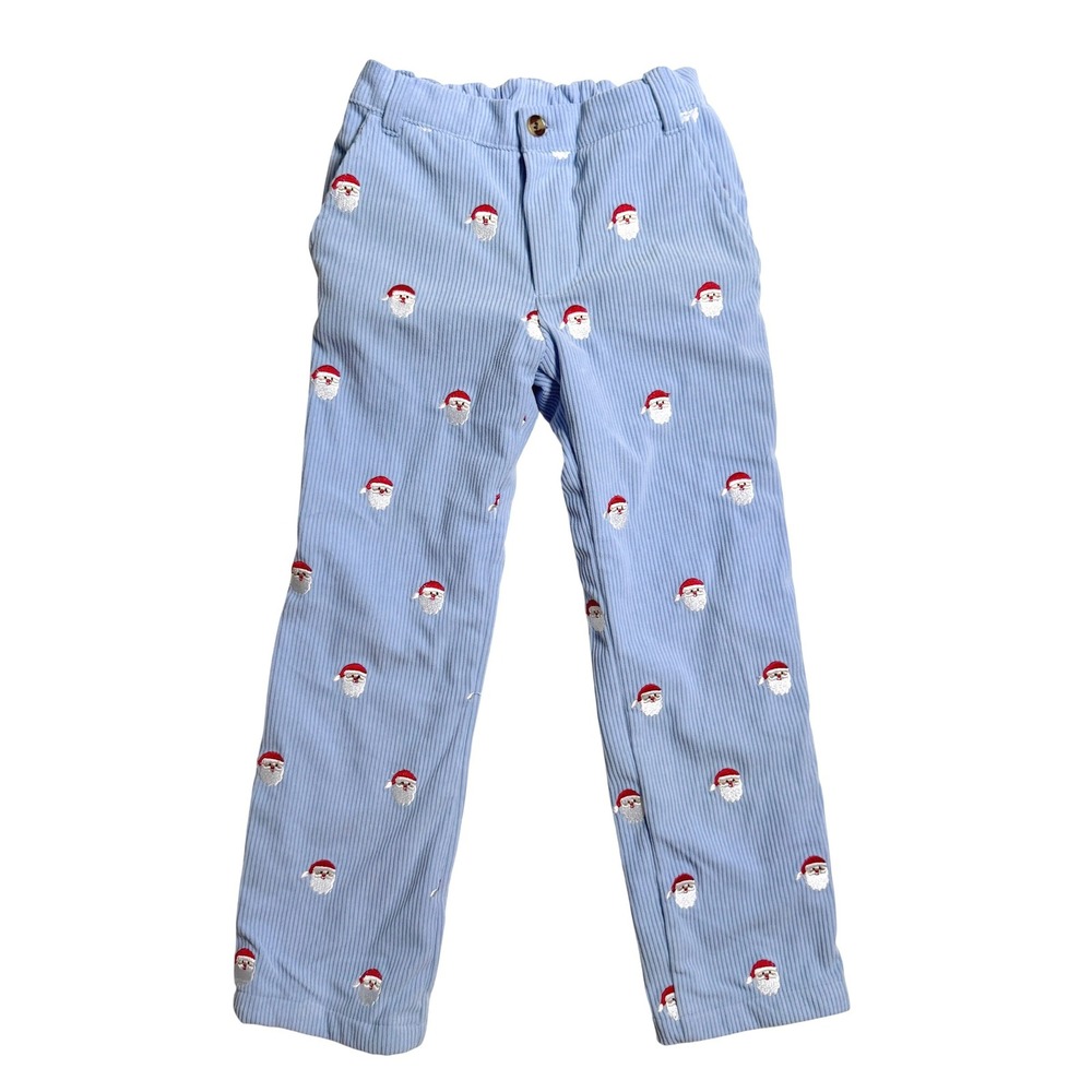 Smockingbird Corduroy Pants 6 Blue Embroidered Santa Christmas Holiday Trousers